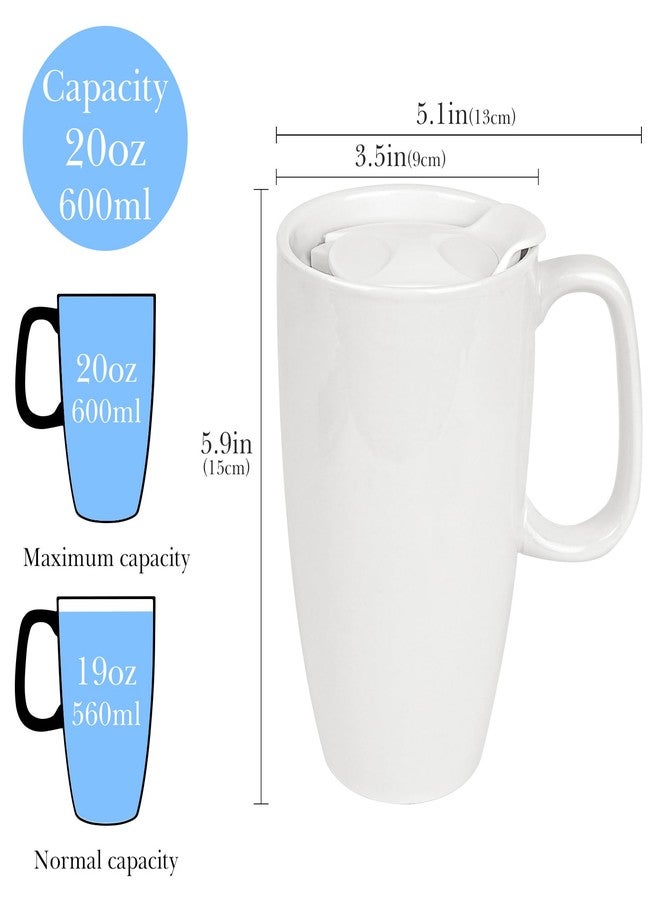 Linkidea Ceramic Coffee Mug with Slide Lid, 20oz Extra Large Travel Coffee Cup with Handle, Reusable Tall Coffee Mugs Large Capacity Drinking Teacups, Dishwasher Safe, White - Image 2