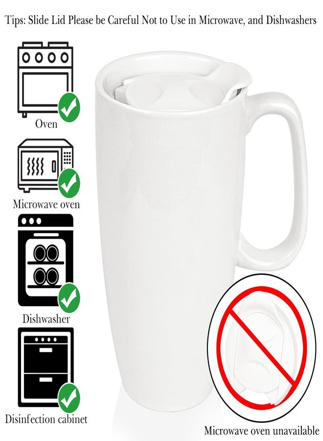 Linkidea Ceramic Coffee Mug with Slide Lid, 20oz Extra Large Travel Coffee Cup with Handle, Reusable Tall Coffee Mugs Large Capacity Drinking Teacups, Dishwasher Safe, White - Image 3
