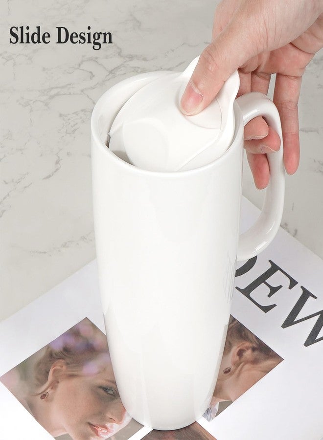 Linkidea Ceramic Coffee Mug with Slide Lid, 20oz Extra Large Travel Coffee Cup with Handle, Reusable Tall Coffee Mugs Large Capacity Drinking Teacups, Dishwasher Safe, White - Image 5