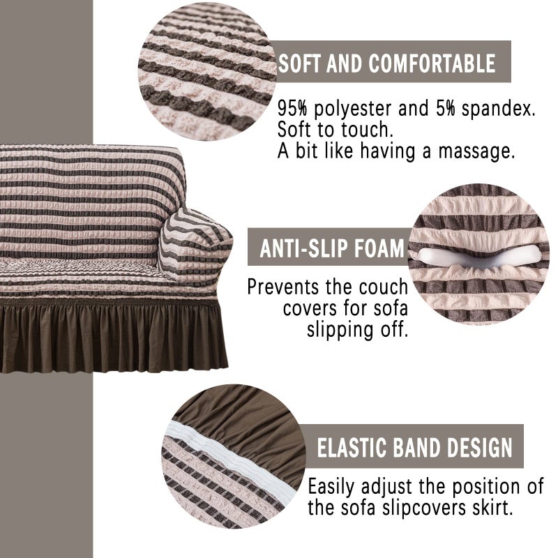 Jeloris Stretch Loveseat Slipcover Easy Fitted Sofa Couch Cover with Skirt, Durable Washable Universal High Elastic Furniture Protector for Kids, Pets (Medium, Striped Brown) - Image 3