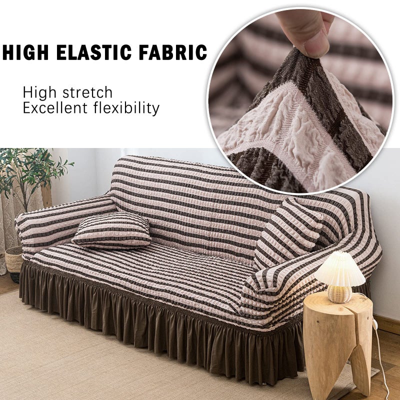 Jeloris Stretch Loveseat Slipcover Easy Fitted Sofa Couch Cover with Skirt, Durable Washable Universal High Elastic Furniture Protector for Kids, Pets (Medium, Striped Brown) - Image 2