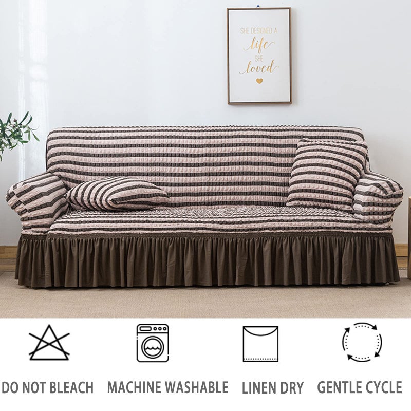 Jeloris Stretch Loveseat Slipcover Easy Fitted Sofa Couch Cover with Skirt, Durable Washable Universal High Elastic Furniture Protector for Kids, Pets (Medium, Striped Brown) - Image 5