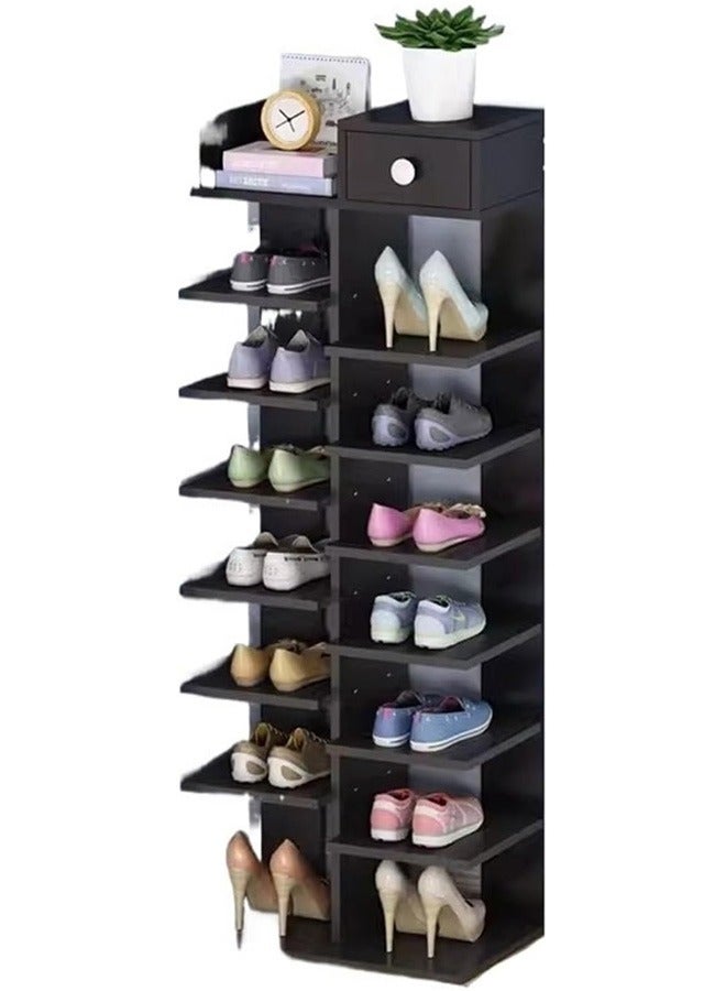 BLOOMING TIME 8-Layer Fishbone-Shaped Wooden Shoe Rack, Space Saving Black - Image 1