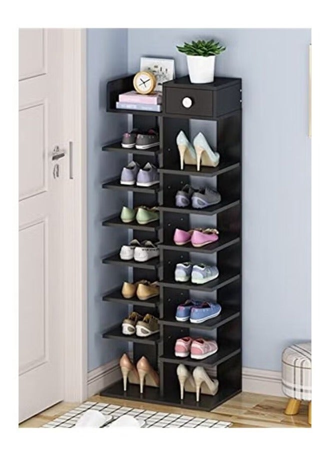 BLOOMING TIME 8-Layer Fishbone-Shaped Wooden Shoe Rack, Space Saving Black - Image 3