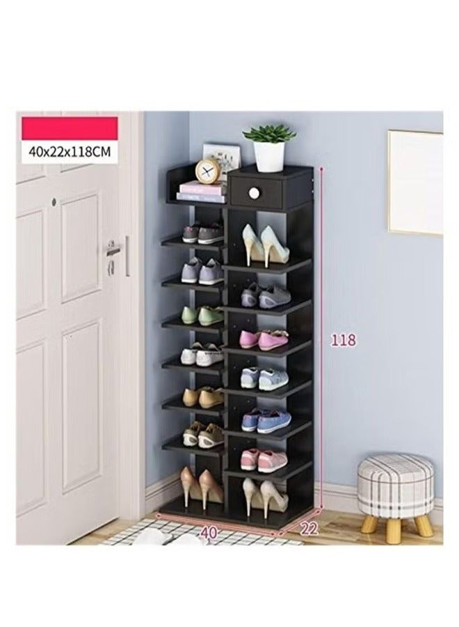 BLOOMING TIME 8-Layer Fishbone-Shaped Wooden Shoe Rack, Space Saving Black - Image 2