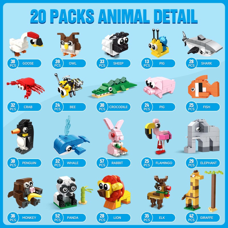 HOGOKIDS Party Favors for Kids - 20 Pack Animals Building Blocks Toy for Easter Gifts Goodie Bags Stocking Stuffer Classroom Prizes Building Set, Valentines Day Birthday Gift for Boys Girls Ages 6-12 - Image 5