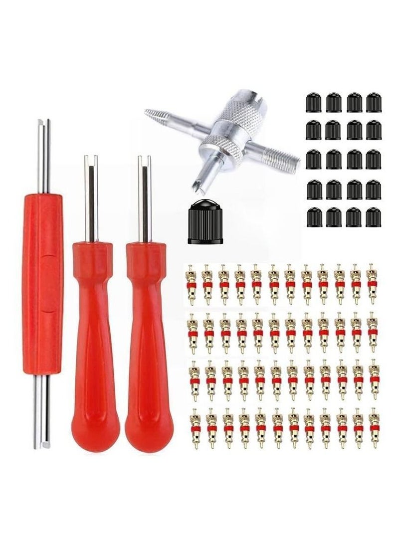 Valve Core Disassembly Kit Contains 40 Valve Cores 20 Valve Caps And 3 Valve Core Wrenches Tyre Repair Tools - Image 1