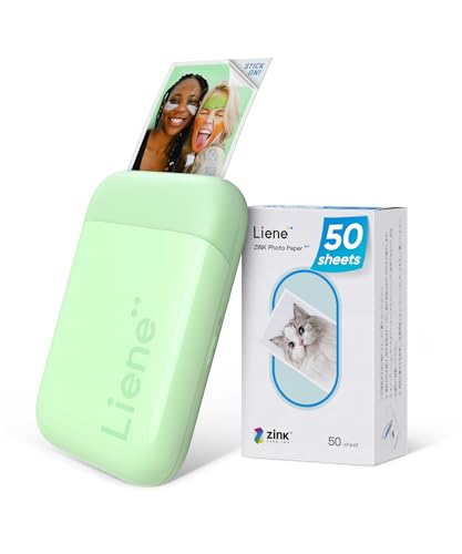 Liene Photo Printer, 2x3” Mini Portable Instant Photo Printer Bundle w/ 50 Zink Adhesive Paper, Bluetooth 5.0, Compatible w/iOS & Android, Small Color Mono Picture Printer for iPhone, Smartphone Green - Image 1