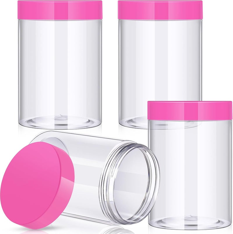 Patelai 4 Pieces Round Wide-mouth Leak Proof Plastic Container Jars with Lids for Travel Storage Makeup Beauty Products Face Creams Oils Salves Ointments DIY Making(10 Ounce,Pink) - Image 1