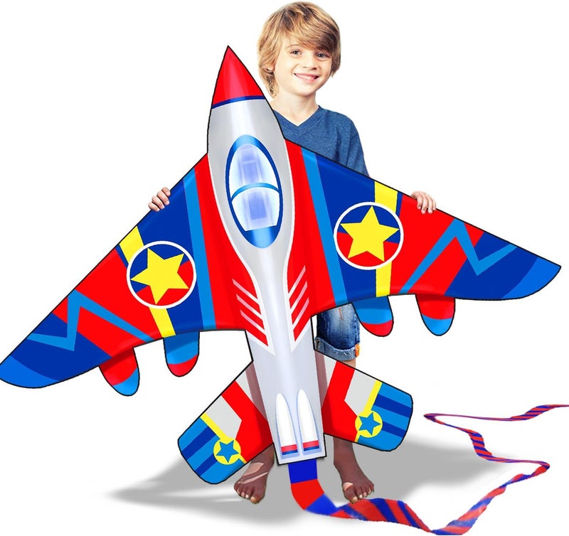 Honbo 58" Fighter Plane - Kite for Kids & Adults, Easy to Fly, Beach Trip Beginner Kite with Reel and 200ft String - Image 4