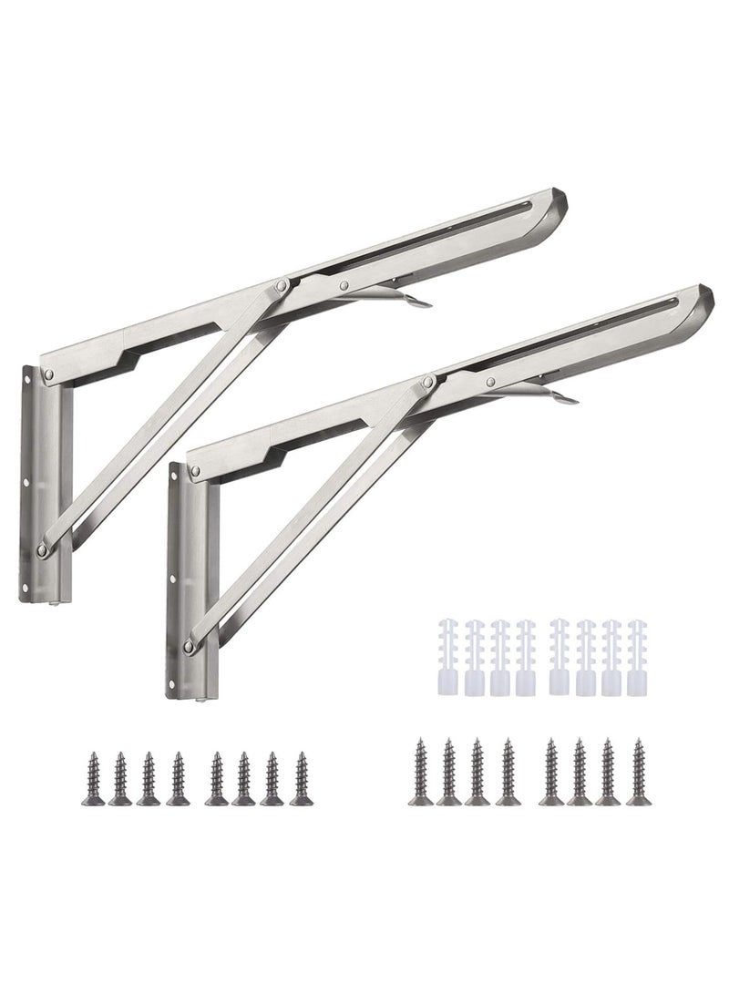 Rubik Folding Shelf Brackets 16inch - 2pcs Heavy Duty Stainless Steel Wall Mounted Triangle Brackets for Table Work Bench, Space Saving DIY Bracket - Image 1