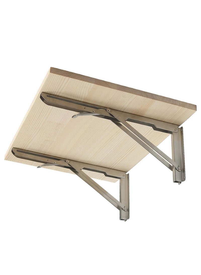 Rubik Folding Shelf Brackets 16inch - 2pcs Heavy Duty Stainless Steel Wall Mounted Triangle Brackets for Table Work Bench, Space Saving DIY Bracket - Image 2