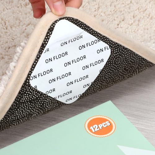 Home Techpro 12 PCS Rug Tape, Gripper for Rug for Hardwood Floors, Double Sided Reusable Under Rug Carpet Tape Stickers, Rug Anti Slip Grips for Area Rugs, Non Slip Rug Pads - Image 1
