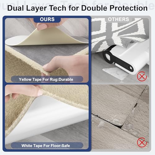 Home Techpro 12 PCS Rug Tape, Gripper for Rug for Hardwood Floors, Double Sided Reusable Under Rug Carpet Tape Stickers, Rug Anti Slip Grips for Area Rugs, Non Slip Rug Pads - Image 3