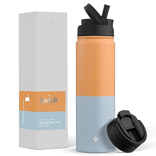 JoyJolt JoyJolt Triple Insulated Water Bottle with Straw Lid AND Flip Lid 22oz Water Bottle 12 Hour HotCold Vacuum Insulated Stainless Steel Water Bottle BPAFree Leakproof Water Bottles  Thermos Bottle 