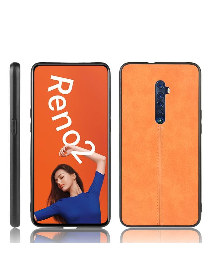 اس-توب جراب لهاتف Oppo Reno2 مقاوم للصدمات بنمط جلد البقر المخيط من مادة PC + PU + TPU - Image 1