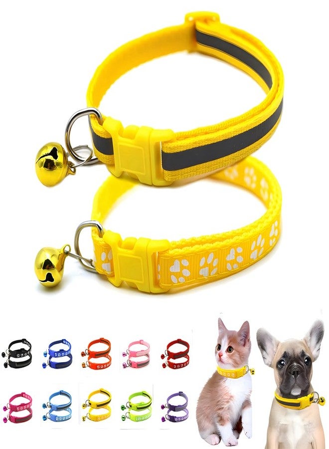 WeimoMonkey Yellow XXS Dog Collar, 2-Pack Basic & Reflective Cat Collar Kitten Bell Collar Boy Puppy Collar for XXS Xs Small Tiny Male Dogs Pet Animal, XS - Image 1