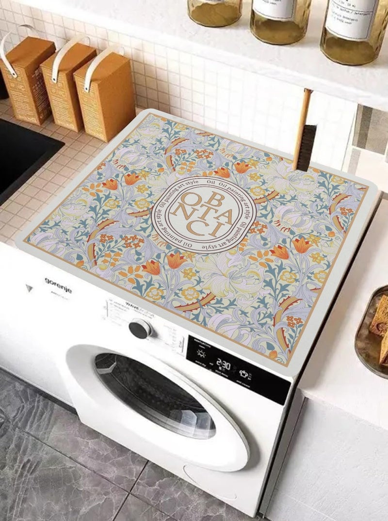 Home-Cloud HomeCloud Washing Machine Protective Mat for Top of Washer and Dryer - Non-Slip Waterproof Dust Cover for Laundry & Kitchen (60 x 60) (Beige_Botanic) - Image 2