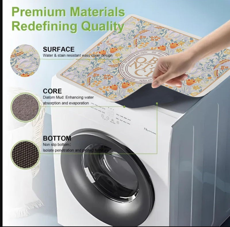 Home-Cloud HomeCloud Washing Machine Protective Mat for Top of Washer and Dryer - Non-Slip Waterproof Dust Cover for Laundry & Kitchen (60 x 60) (Beige_Botanic) - Image 3