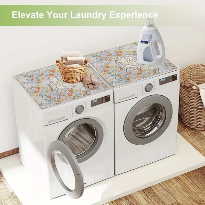 Home-Cloud HomeCloud Washing Machine Protective Mat for Top of Washer and Dryer - Non-Slip Waterproof Dust Cover for Laundry & Kitchen (60 x 60) (Beige_Botanic) - Image 5