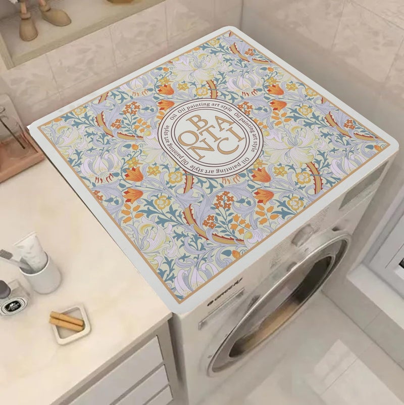 Home-Cloud HomeCloud Washing Machine Protective Mat for Top of Washer and Dryer - Non-Slip Waterproof Dust Cover for Laundry & Kitchen (60 x 60) (Beige_Botanic) - Image 1