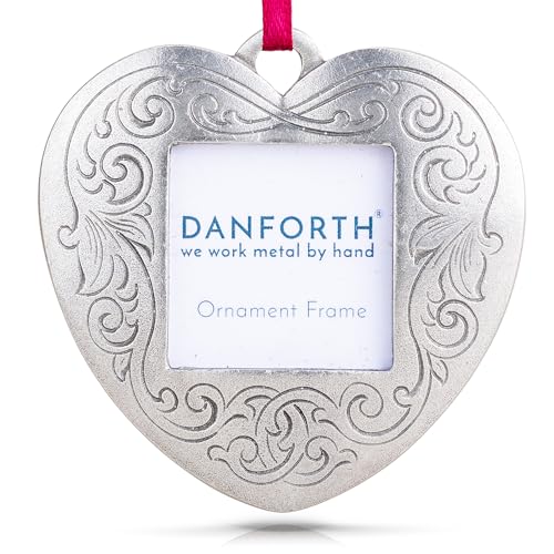 DANFORTH Victorian Heart Picture Frame Ornament – Handcrafted Pewter Valentines/Anniversary/Christmas Photo Frame Ornament, 2 ¼”, Satin Ribbon, Made In USA - Image 1
