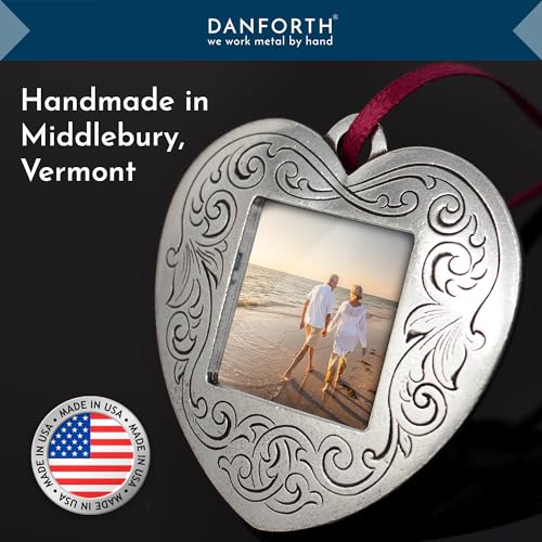 DANFORTH Victorian Heart Picture Frame Ornament – Handcrafted Pewter Valentines/Anniversary/Christmas Photo Frame Ornament, 2 ¼”, Satin Ribbon, Made In USA - Image 4