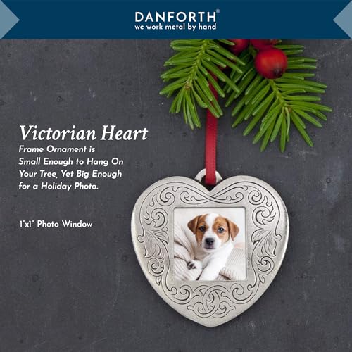 DANFORTH Victorian Heart Picture Frame Ornament – Handcrafted Pewter Valentines/Anniversary/Christmas Photo Frame Ornament, 2 ¼”, Satin Ribbon, Made In USA - Image 3