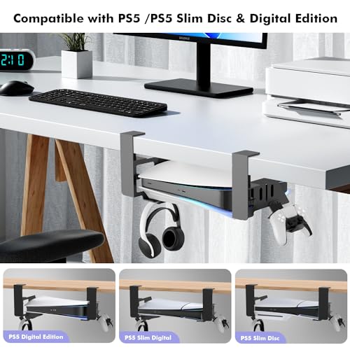 Semaiki Under Desk Mount for PS5/PS5 Slim/PS5 Pro,Horizontal Stand Compatible with PS5 Disc & Digital Edition Console - Image 2