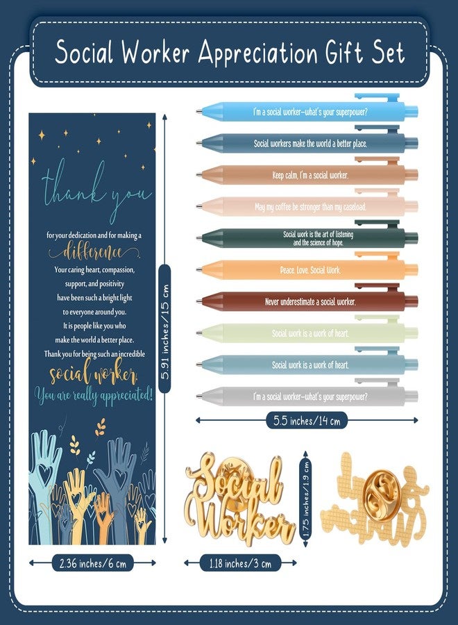 Kenning 20 Sets Social Worker Appreciation Gifts Inspirational Ballpoint Pens Social Worker Lapel Pins with Bookmarks for Office Team Coworkers School Supplies - Image 2