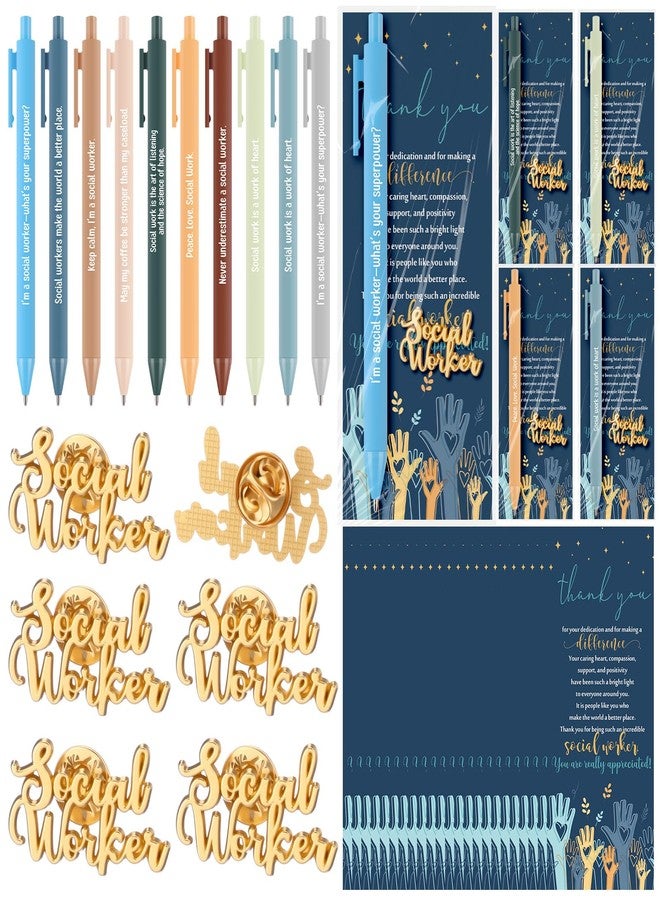Kenning 20 Sets Social Worker Appreciation Gifts Inspirational Ballpoint Pens Social Worker Lapel Pins with Bookmarks for Office Team Coworkers School Supplies - Image 1
