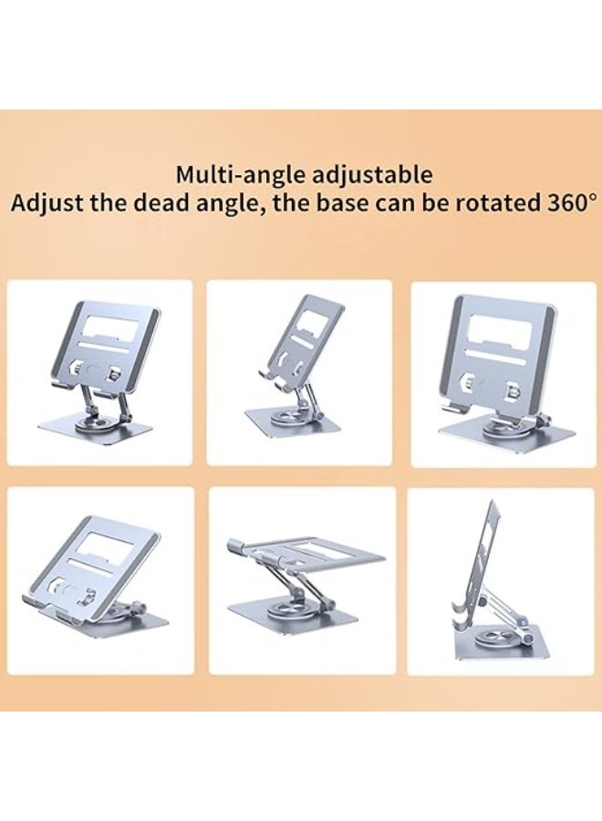 حامل التابلت والموبايل لسطح المكتب قابل للطي والدوران متعدد الزوايا بقضيب دعم مزدوج بارتفاع للتعديل من خليط معدني الألومنيوم ، - Image 2