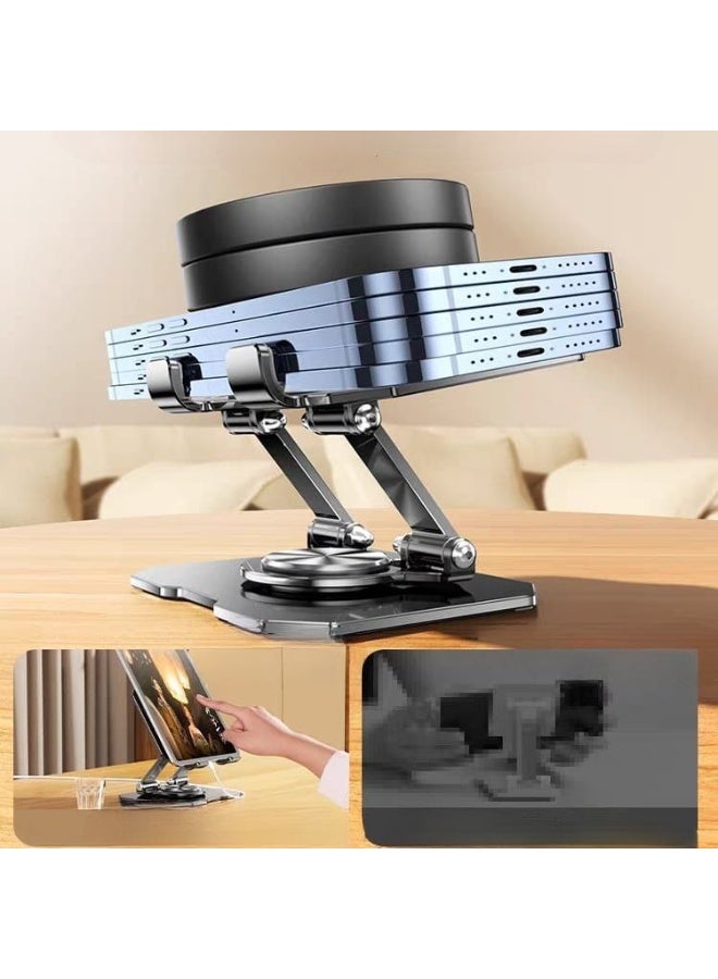 حامل التابلت والموبايل لسطح المكتب قابل للطي والدوران متعدد الزوايا بقضيب دعم مزدوج بارتفاع للتعديل من خليط معدني الألومنيوم ، - Image 1