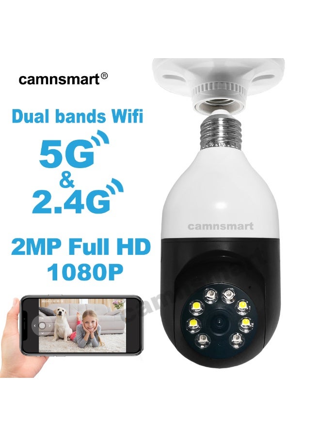 كاميرا مراقبة واي فاي Camnsmart E27 على شكل لمبة، دقة 1080P فل اتش دي، نطاق مزدوج 5G/2.4G، كشف الحركة - Image 1