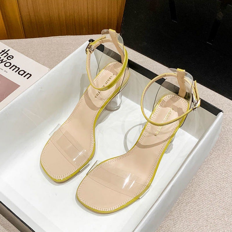 2024 Summer Transparent Chunky Heels Sandals Women Yellow [ 5cm ] 