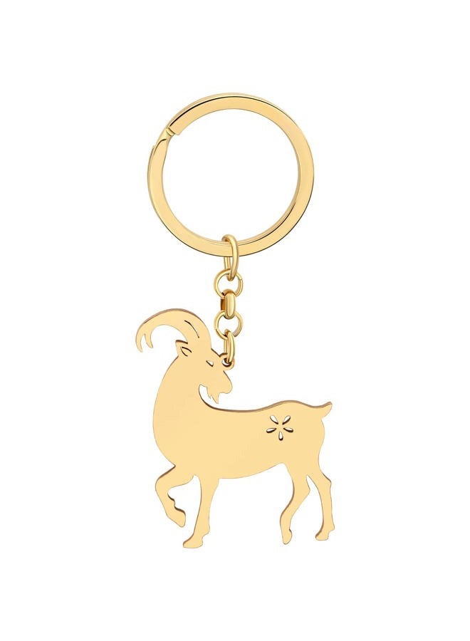DALANE Stainless Steel Goat Keychains Sheep Wallet Key Ring Animals Jewelry Charms Gifts for Women Girls Bag Decor (18K Gold Plated) - Image 1