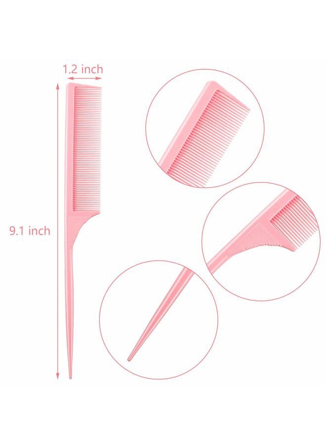 Leinuosen 3 Pack Carbon Fiber Rat Tail Styling Comb, Heat Resistant Anti Static Teasing for Back Combing Root Teasing Adding Volume Evening Styling(Pink) - Image 2