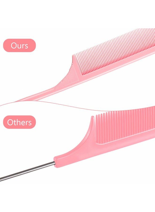 Leinuosen 3 Pack Carbon Fiber Rat Tail Styling Comb, Heat Resistant Anti Static Teasing for Back Combing Root Teasing Adding Volume Evening Styling(Pink) - Image 5