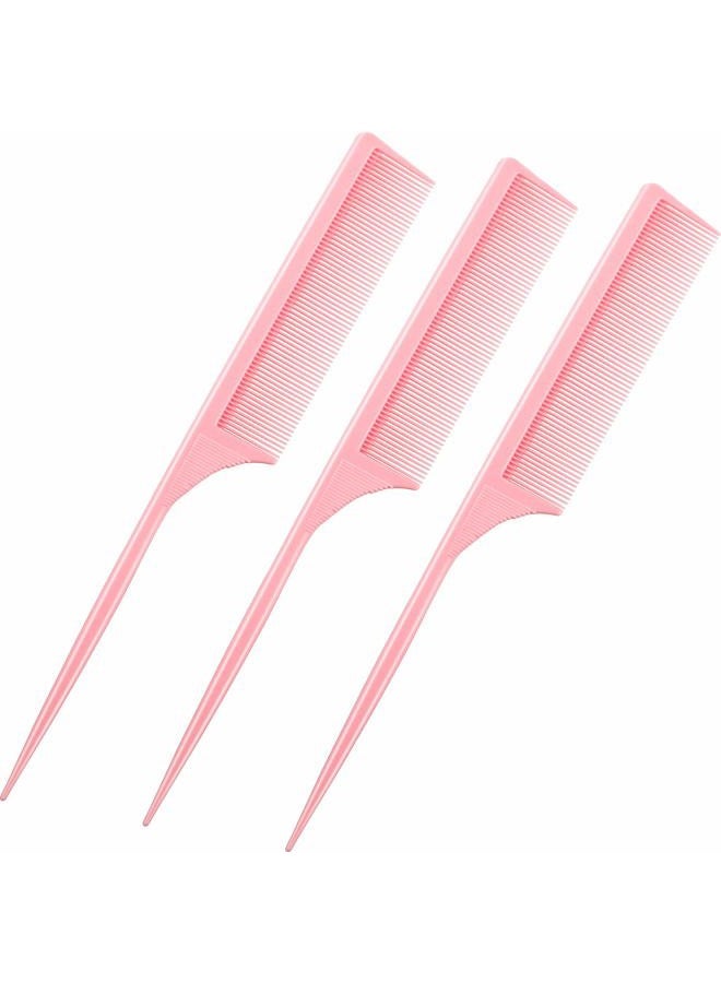 Leinuosen 3 Pack Carbon Fiber Rat Tail Styling Comb, Heat Resistant Anti Static Teasing for Back Combing Root Teasing Adding Volume Evening Styling(Pink) - Image 1