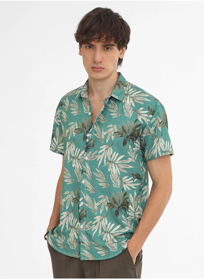 كامبوس سوترا Men's Sea Green Breezy Foliage Shirt