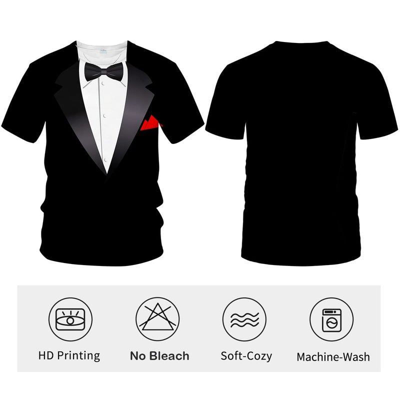 LAOLIUSN Tuxedo T Shirts for Men Tux Costume Suit and Tie Tee Shirt Gifts T-Shirt,White,M - Image 4