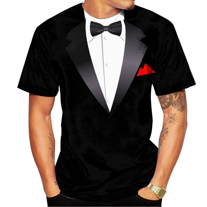 LAOLIUSN Tuxedo T Shirts for Men Tux Costume Suit and Tie Tee Shirt Gifts T-Shirt,White,M - Image 2