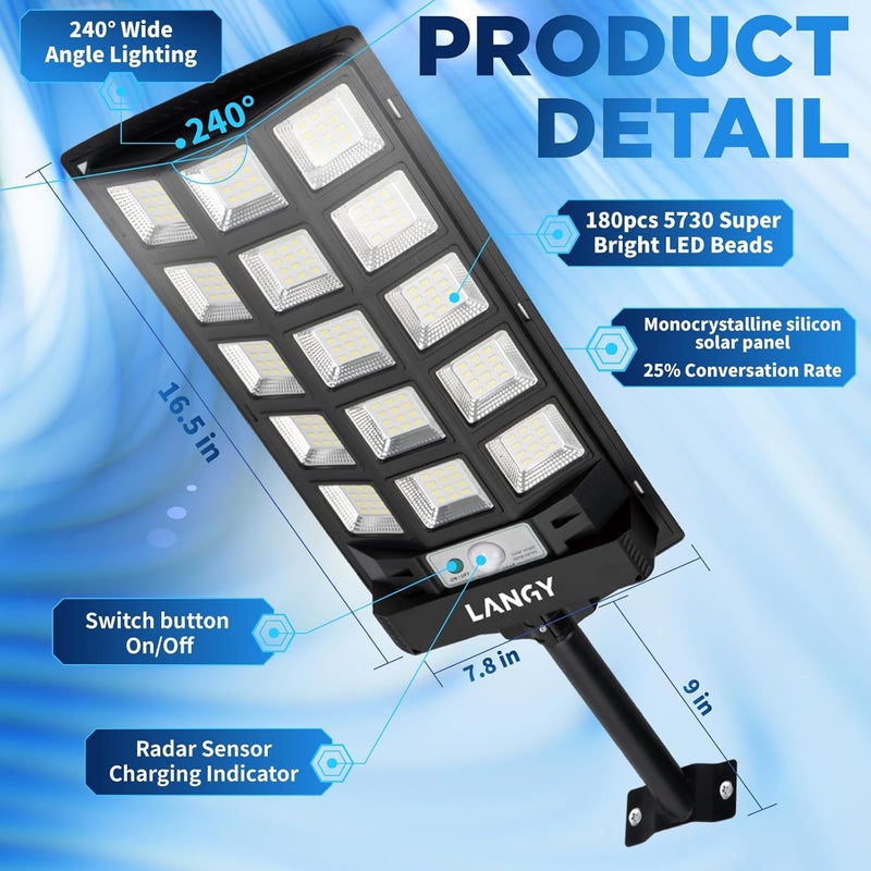 LANGY Solar Street Lights Outdoor 4 Pack, 6500K Solar Lights Outdoor Dusk to Dawn with Motion Sensor & Remote Control, IP66 Waterproof LED Flood Security Lights for Outside Garden Yard Parking Lot - Image 2
