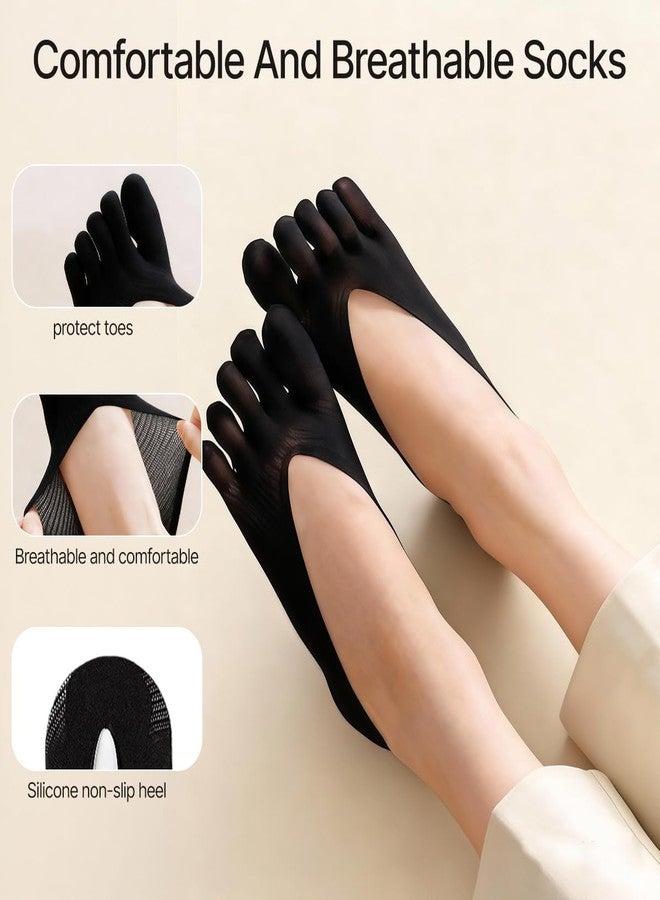 VANTOBEST 4 Pairs Women Orthopedic Toe Compression Socks Breathable Five Finger Toe Separator Socks for Foot Alignment Low Cut Liner Socks (Black) - Image 4