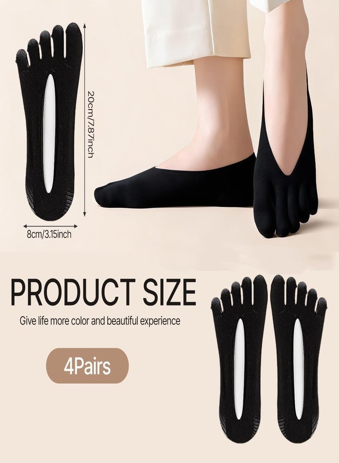 VANTOBEST 4 Pairs Women Orthopedic Toe Compression Socks Breathable Five Finger Toe Separator Socks for Foot Alignment Low Cut Liner Socks (Black) - Image 3