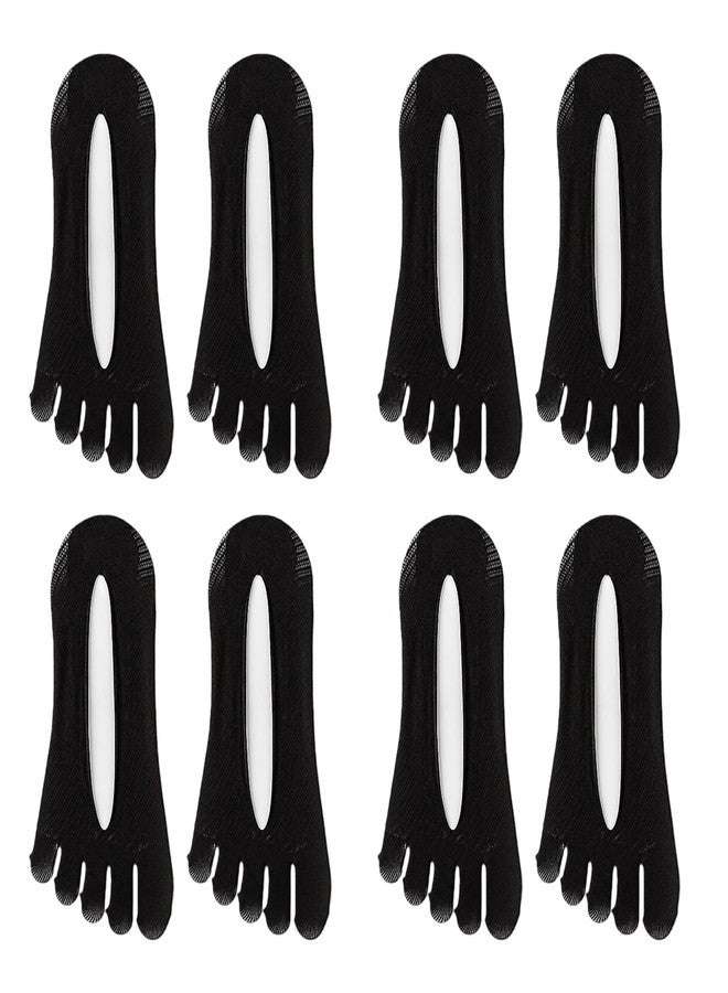 VANTOBEST 4 Pairs Women Orthopedic Toe Compression Socks Breathable Five Finger Toe Separator Socks for Foot Alignment Low Cut Liner Socks (Black) - Image 1
