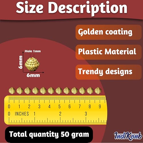 INDIKONB Gold Beads and Caps Combo | Golden Plated Beads for Jewellery, Aari Work, Rakhi Making, Embroidery Craft (Gold 9) - Image 3
