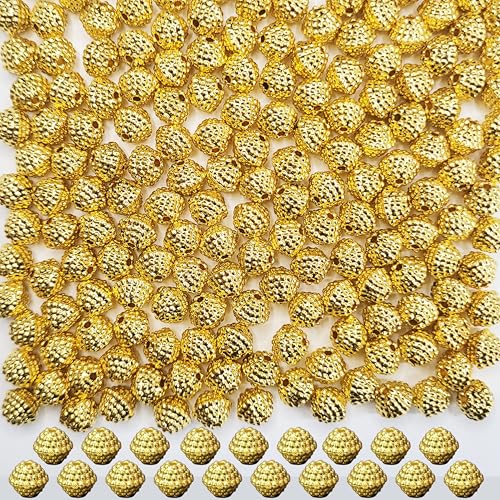 INDIKONB Gold Beads and Caps Combo | Golden Plated Beads for Jewellery, Aari Work, Rakhi Making, Embroidery Craft (Gold 9) - Image 1