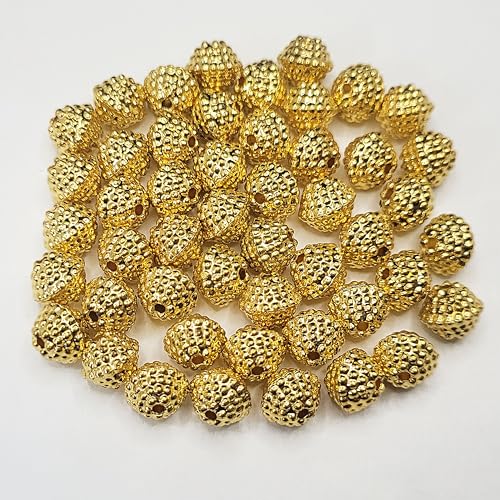 INDIKONB Gold Beads and Caps Combo | Golden Plated Beads for Jewellery, Aari Work, Rakhi Making, Embroidery Craft (Gold 9) - Image 2