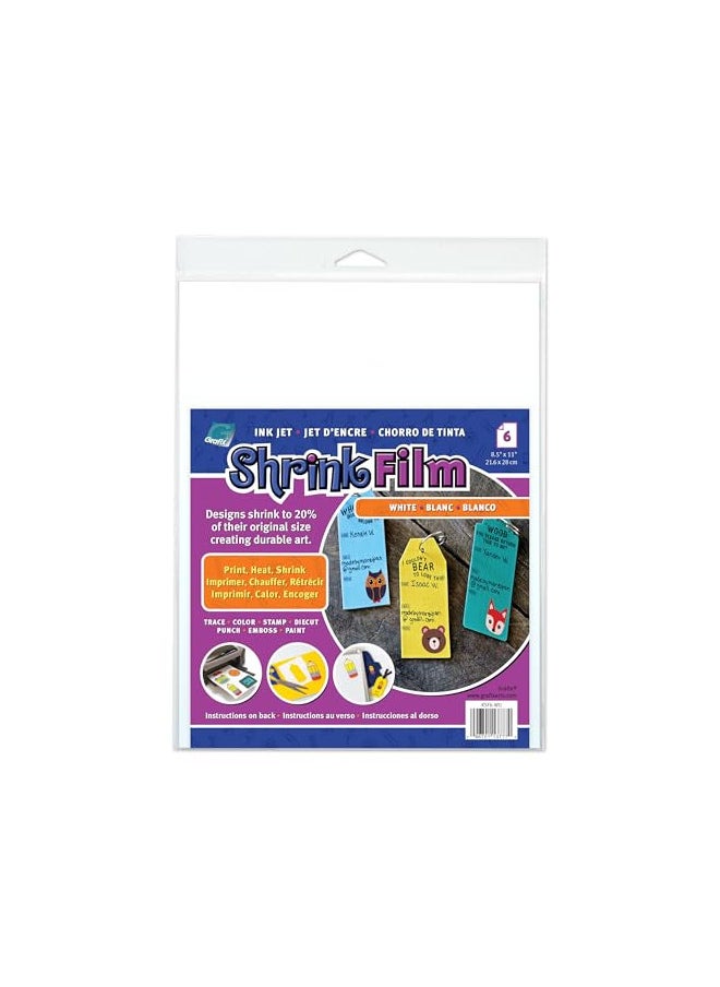 Grafix Grafix KSF6-WIJ Printable Shrink Film 8.5X11 6PC, 6-Pack, White, 6 Count  - Image 1